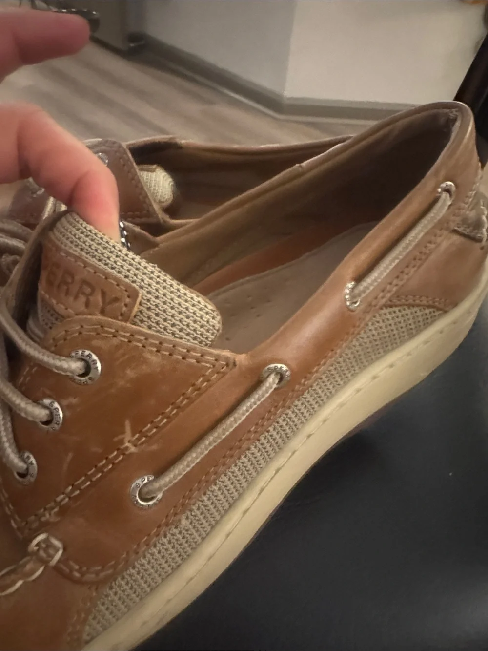 Sperry 🙂 Men's Tan Leather Boat Shoes with Breathable Mesh Panels SIZE 12